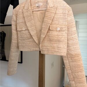 L'Academie Beige Tweed Cropped Blazer